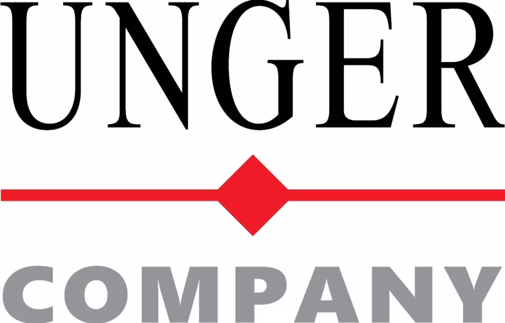 Partnerlogo von Unger Company in Schwarz-Grau mit rotem Symbol.